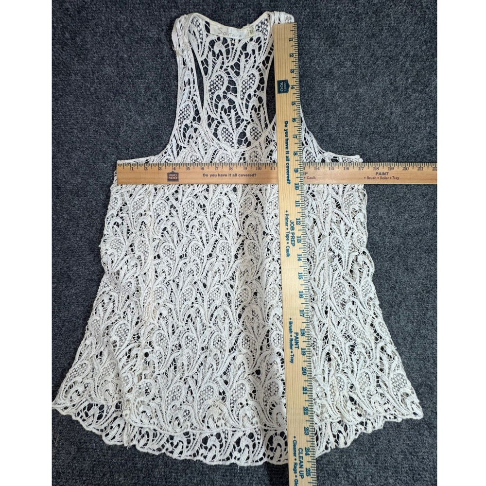Solitaire Womens White Cotton Crochet Lace Racerback Tank Top Sheer Boho Medium - Picture 3 of 4
